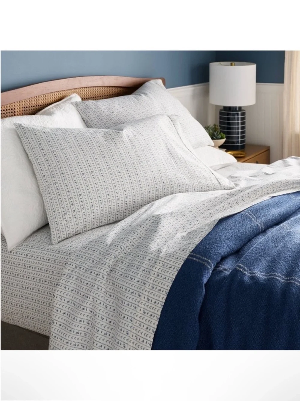 NWT King Organic Percale Printed Sheet Set Ivory Floral Stripe - Threshold